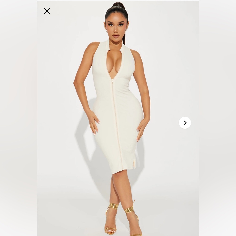 Fashion Nova Zoey Textured Midi Dress Cream Size Medium